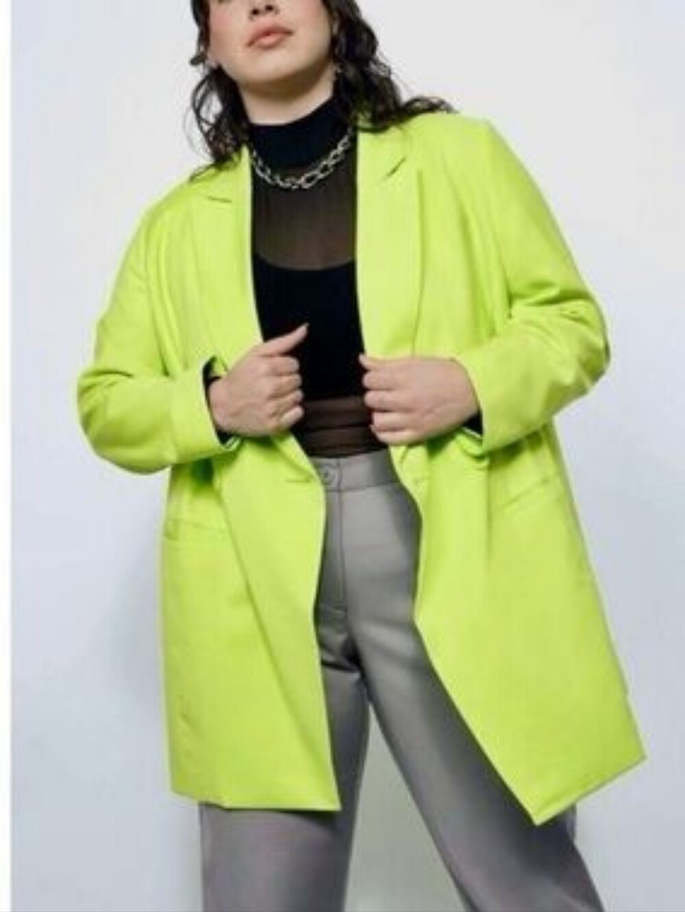 WildFang Neon Lime Double-Breasted Blazer New
